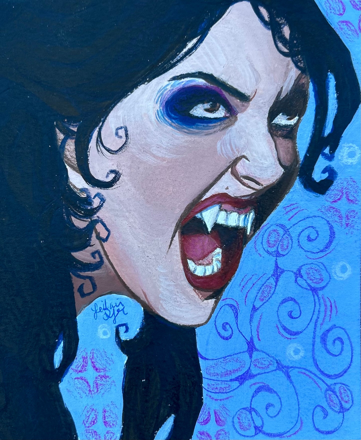 “Fanged Out!” In Gouache! (ORIGINAL artwork)