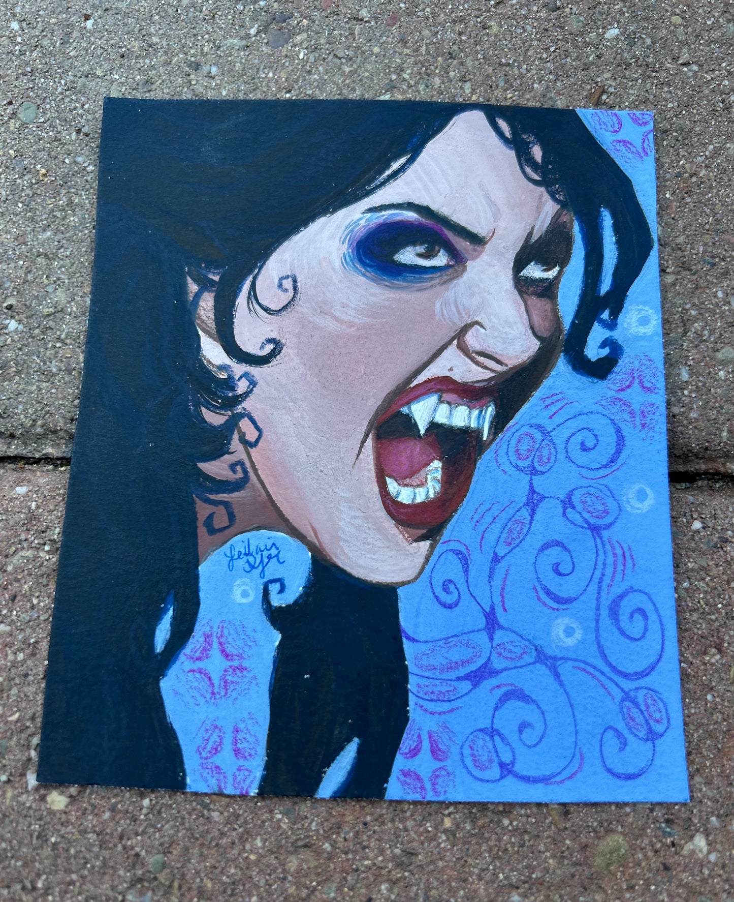 “Fanged Out!” In Gouache! (ORIGINAL artwork)